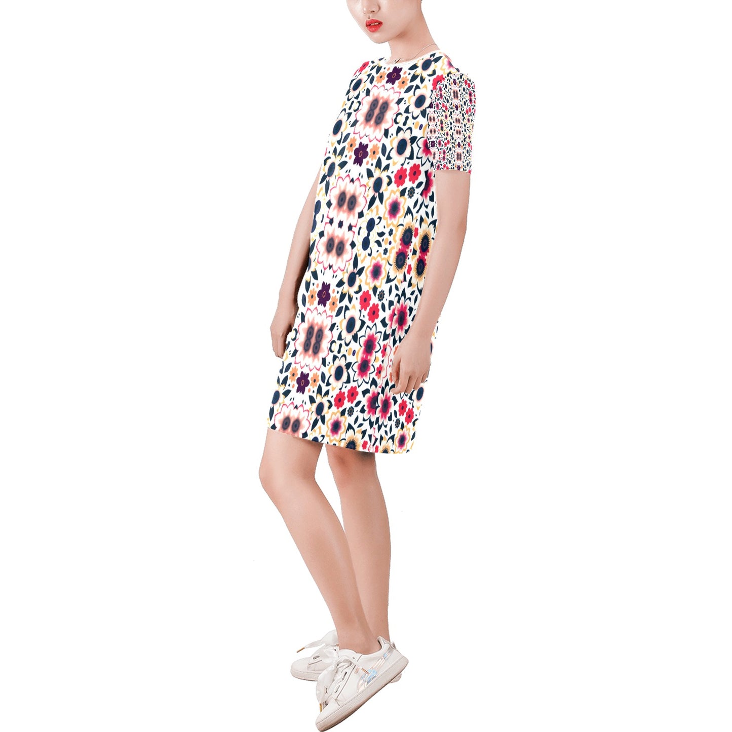 Short-Sleeve Round Neck A-Line Dress (Model D47)