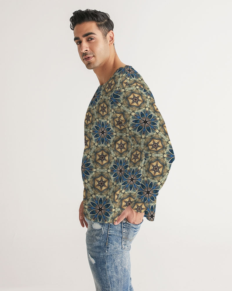 Green & Dark Blue almost star pattern. Men's All-Over Print Long Sleeve Tee