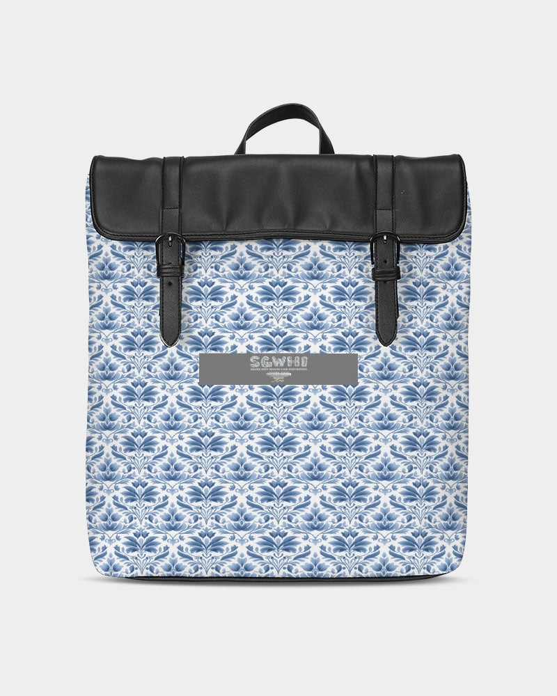 light blue Royal patten  Casual Flap Backpack