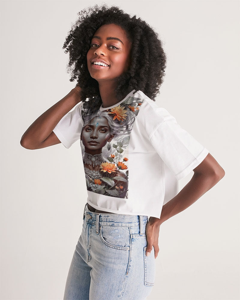 Blossom Indian Grey sister Women's All-Over Print Lounge Cropped Tee