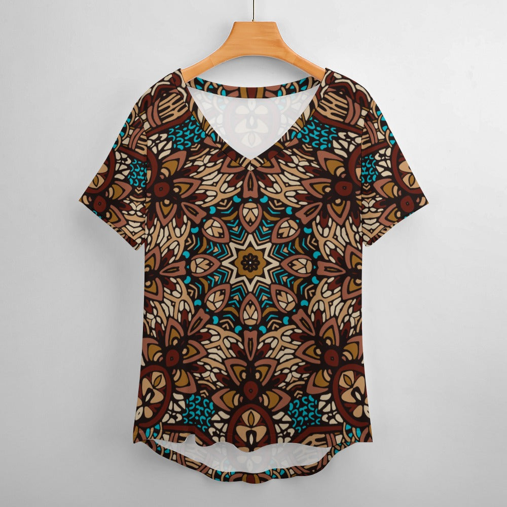 2024 New V Neck Short-sleeve Women Shirt Printed