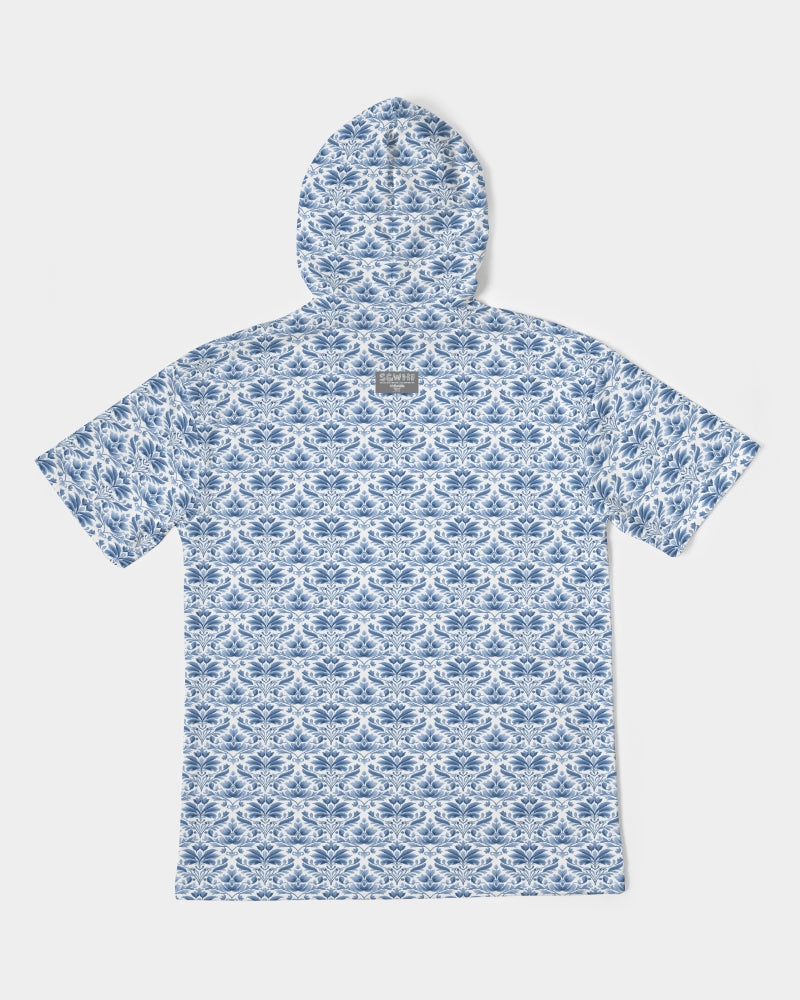 light blue Royal patten  Men's All-Over Print Premium Heavyweight Short Sleeve Hoodie