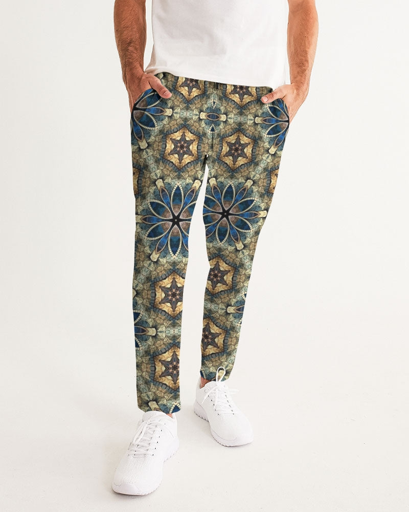 Green & Dark Blue almost star pattern. Men's All-Over Print Joggers