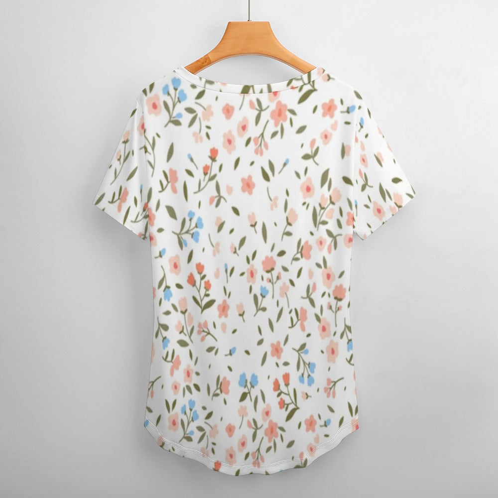 2024 New V Neck Short-sleeve Women Shirt Printed