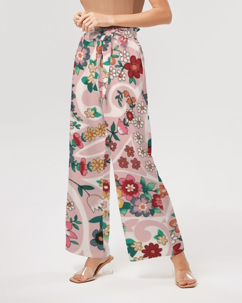 Pink abstract Pretty Sisters Women's All-Over Print High-Rise Wide Leg Pants