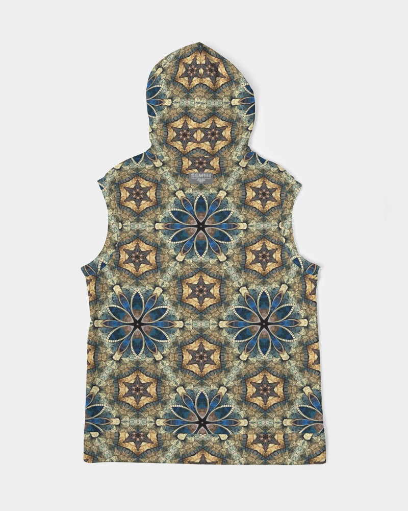 Green & Dark Blue almost star pattern. Men's All-Over Print Heavyweight Sleeveless Hoodie