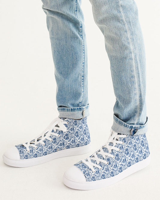 light blue Royal patten  Men's Hightop Canvas Shoe