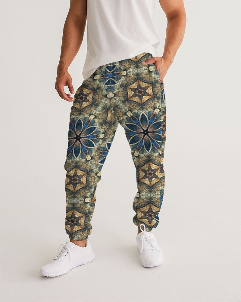 Green & Dark Blue almost star pattern. Men's All-Over Print Track Pants