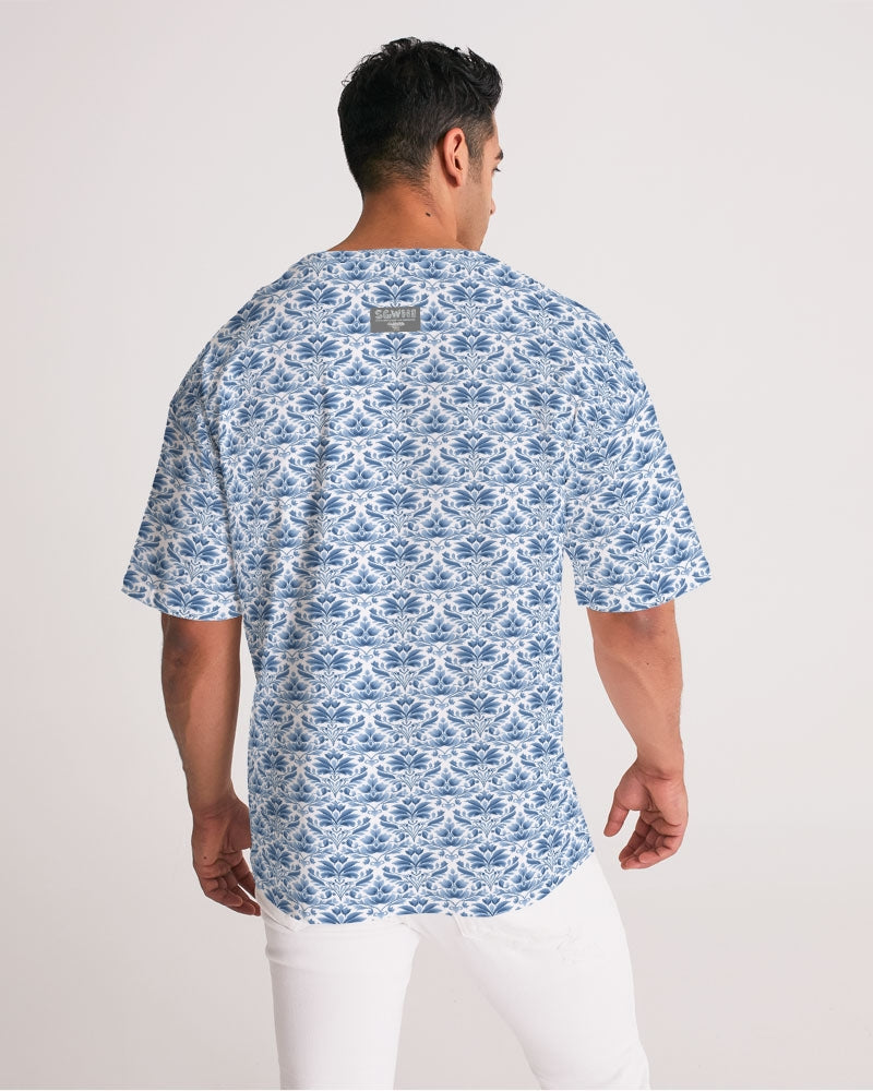 light blue Royal patten  Men's All-Over Print Premium Heavyweight Tee