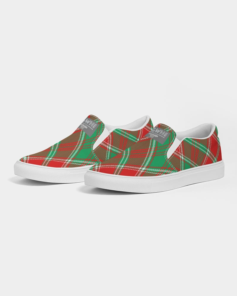 Red & Green cross pattern Men's Slip-On Canvas Shoe