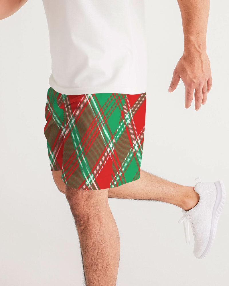 Red & Green cross pattern Men's All-Over Print Jogger Shorts