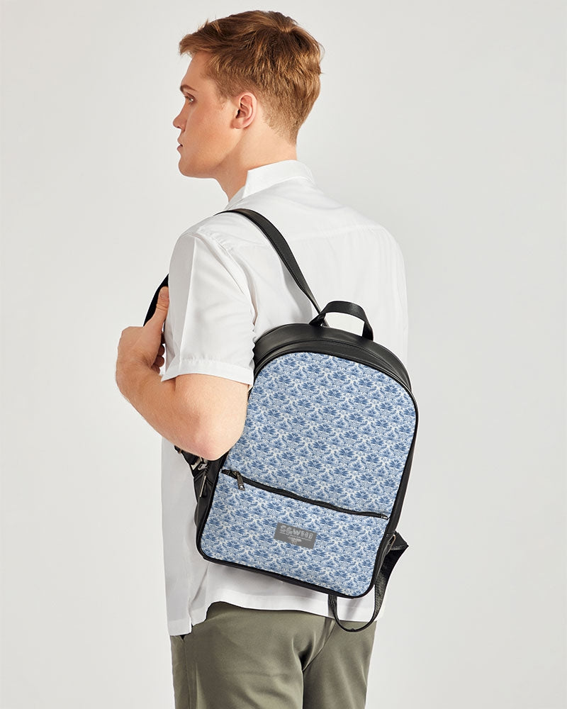 light blue Royal patten  Classic Faux Leather Backpack