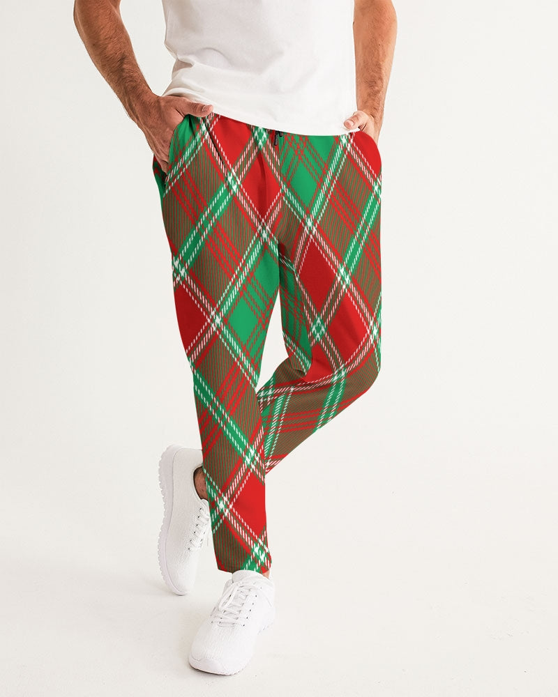 Red & Green cross pattern Men's All-Over Print Joggers