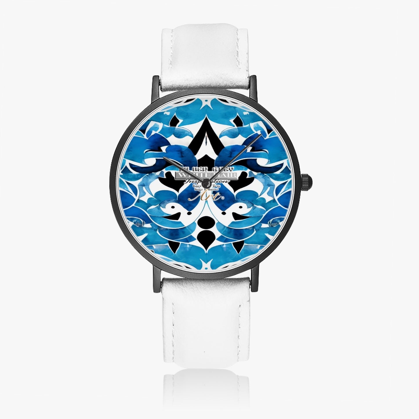 Silver grey white hair inspiration abstract pattern Hot Selling Ultra-Thin Leather Strap Quartz Watch (Black)