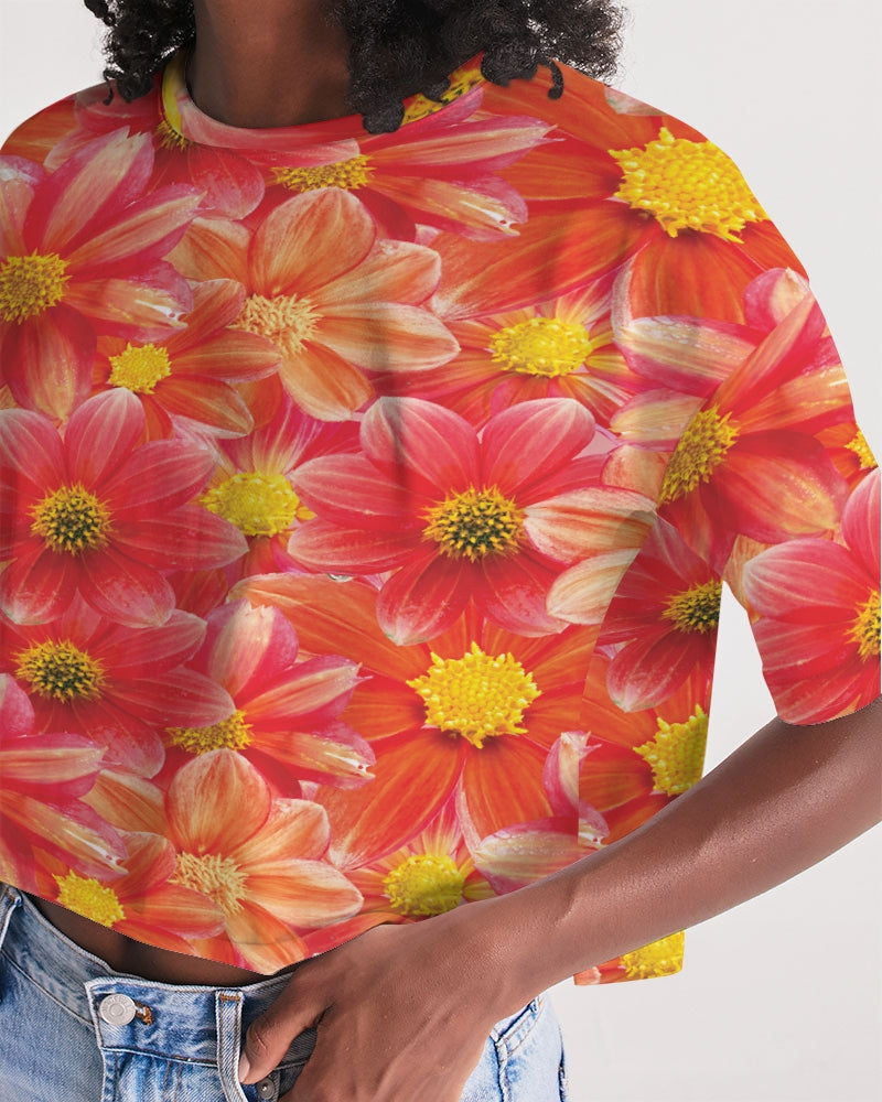 Beautiful blood orange flower design Women's All-Over Print Lounge Cropped Tee