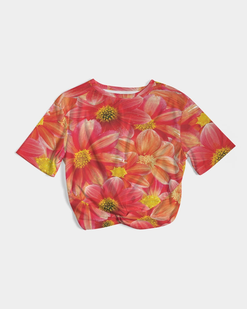 Beautiful blood orange flower design Women's All-Over Print Twist-Front Cropped Tee