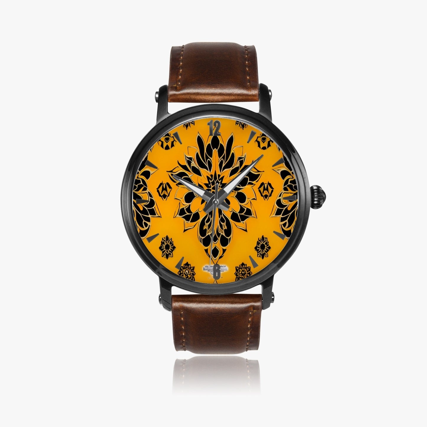 Orange and black royal pattern 46mm Unisex Automatic Watch(Black)