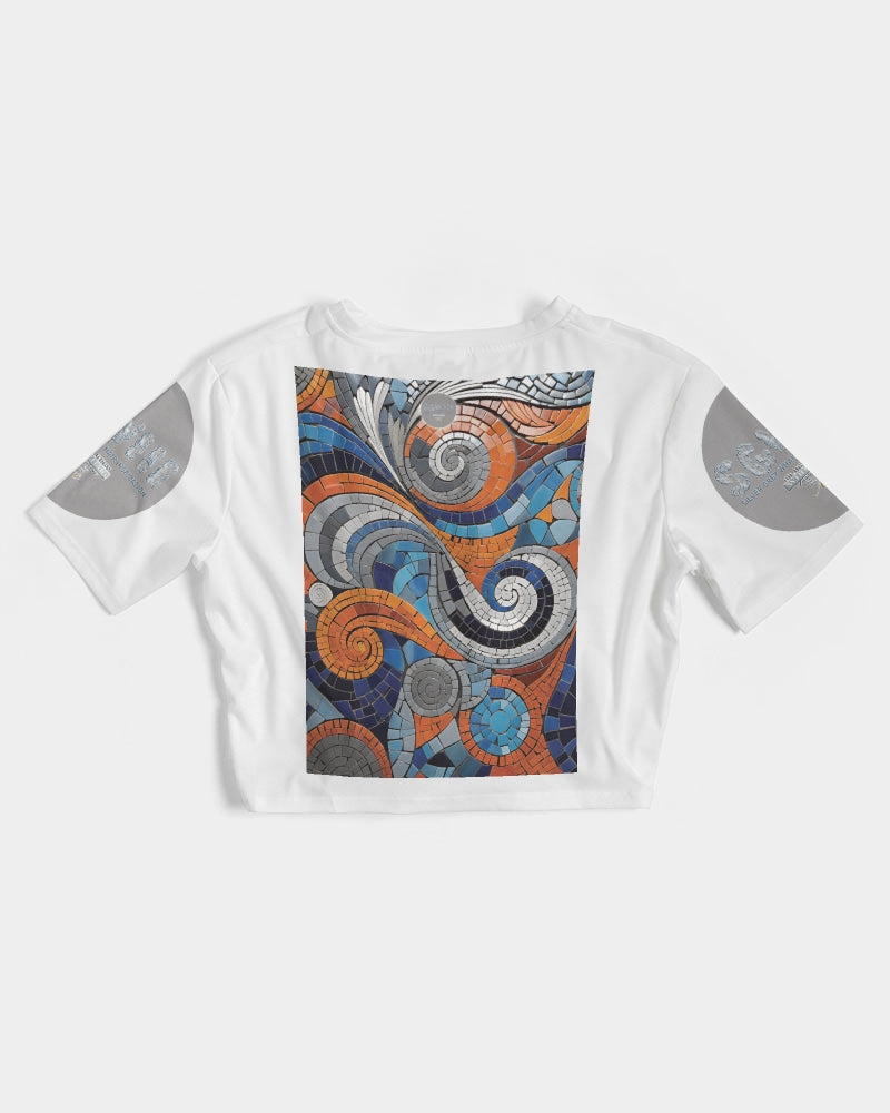 Beautiful Mosaic White Sister  Women's All-Over Print Twist-Front Cropped Tee