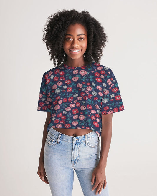 Midnight blue pretty glance.  Women's All-Over Print Lounge Cropped Tee