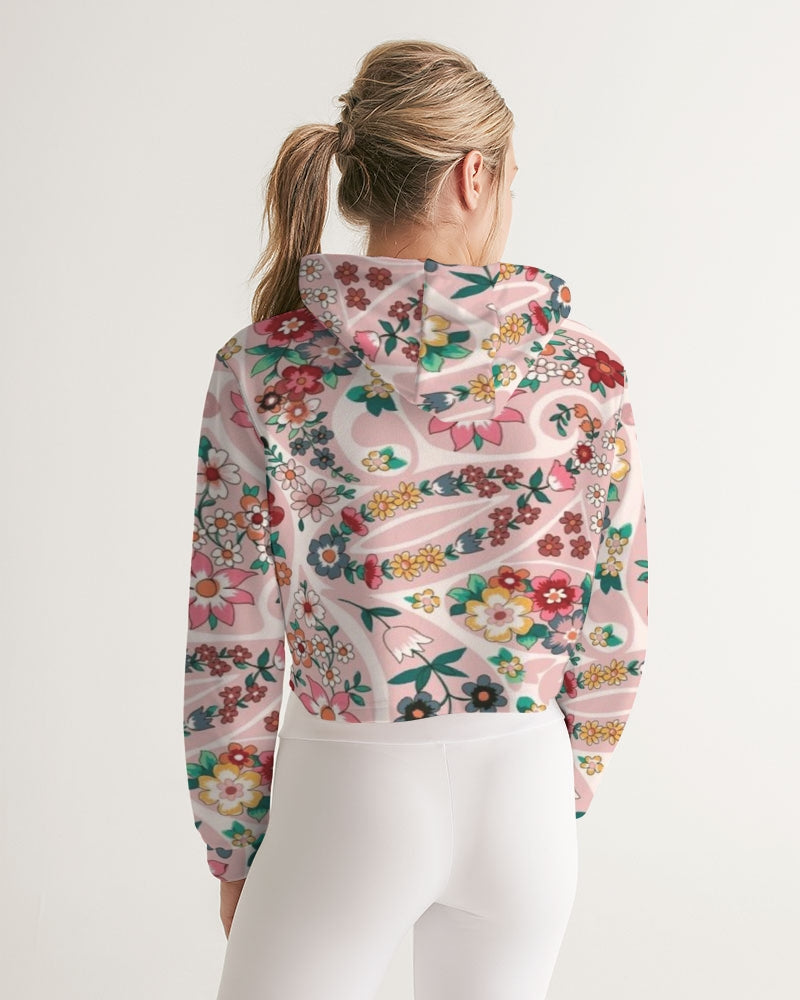 Pink abstract Pretty Sisters Women's All-Over Print Cropped Hoodie