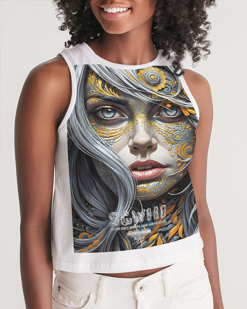 Sweet Silver Yellow Flower Grey Hair sister.[Part three] Women's All-Over Print Cropped Tank