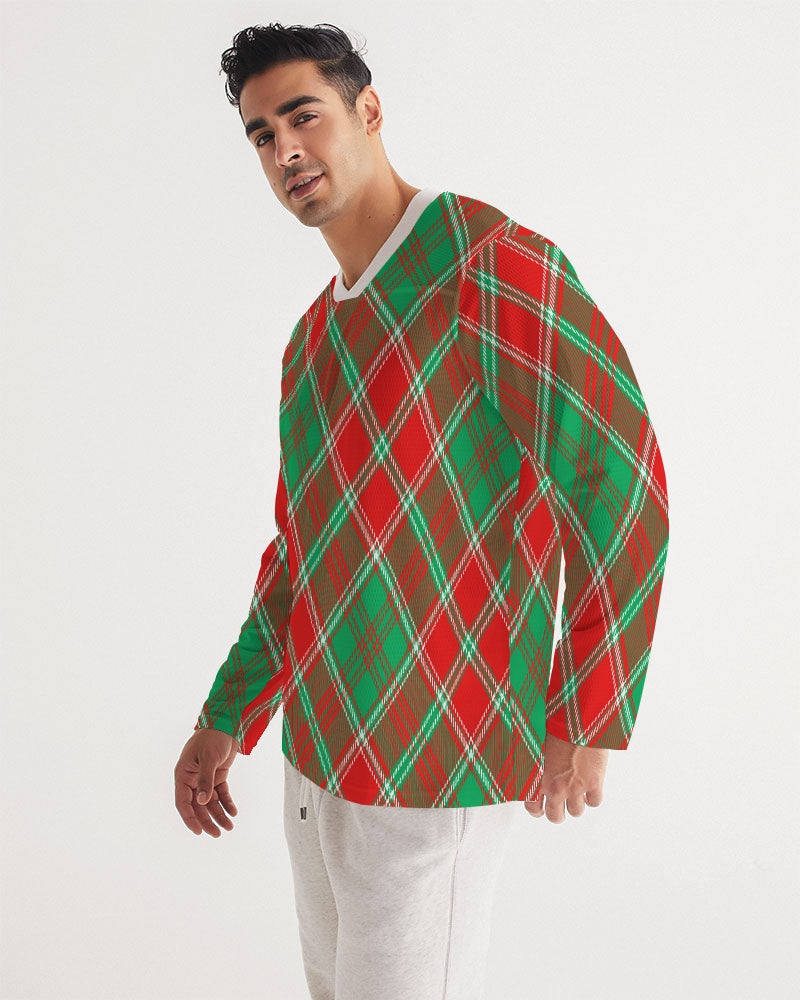 Red & Green cross pattern Men's All-Over Print Long Sleeve Sports Jersey