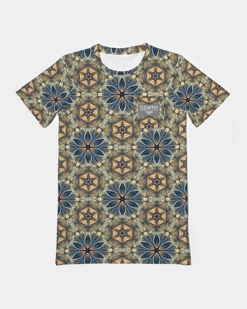 Green & Dark Blue almost star pattern. Men's All-Over Print Pocket Tee