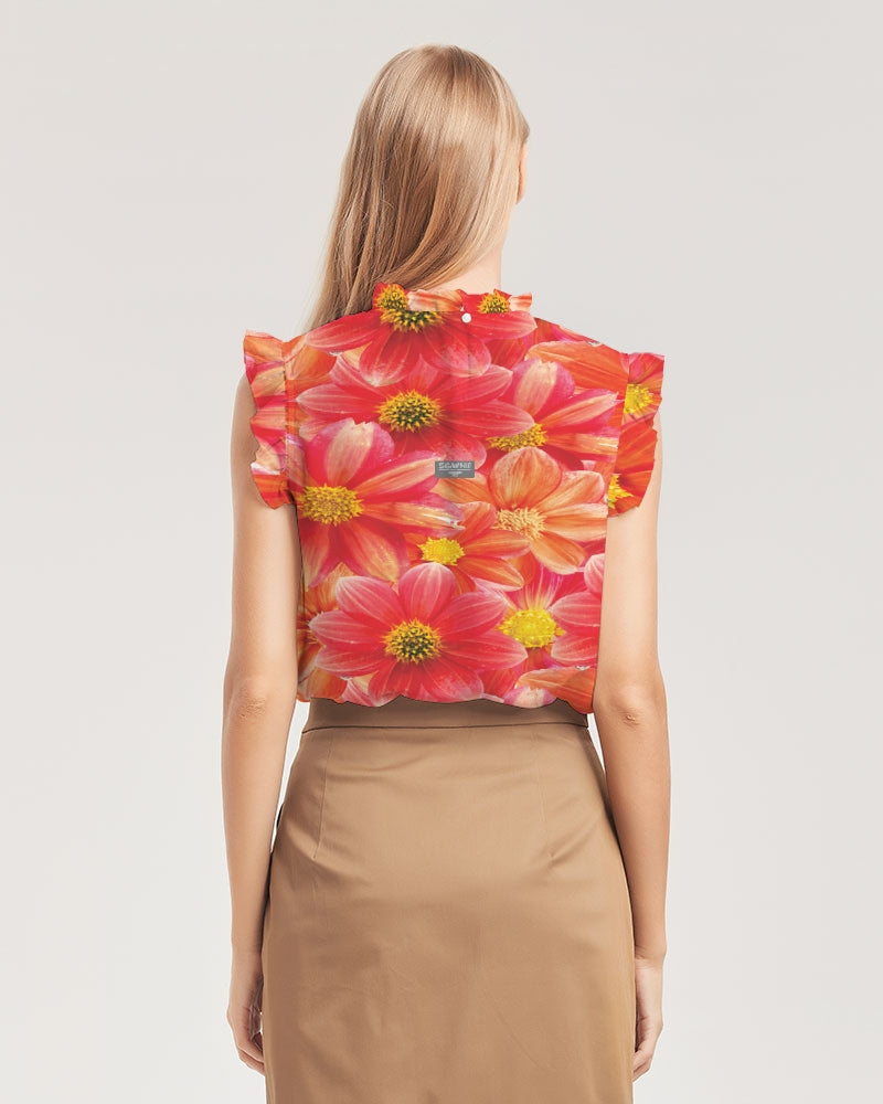 Beautiful blood orange flower design Women's All-Over Print Ruffle Sleeve Top