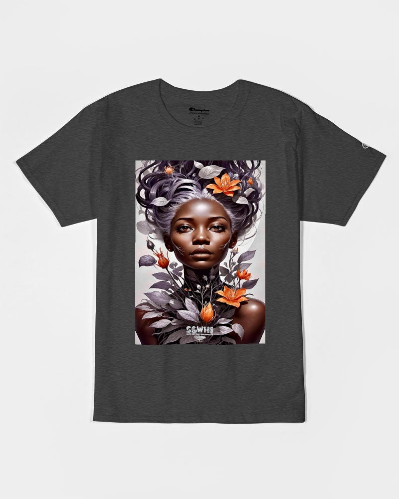 Beautiful black silver grey hair blossom women Unisex Tee | Champion