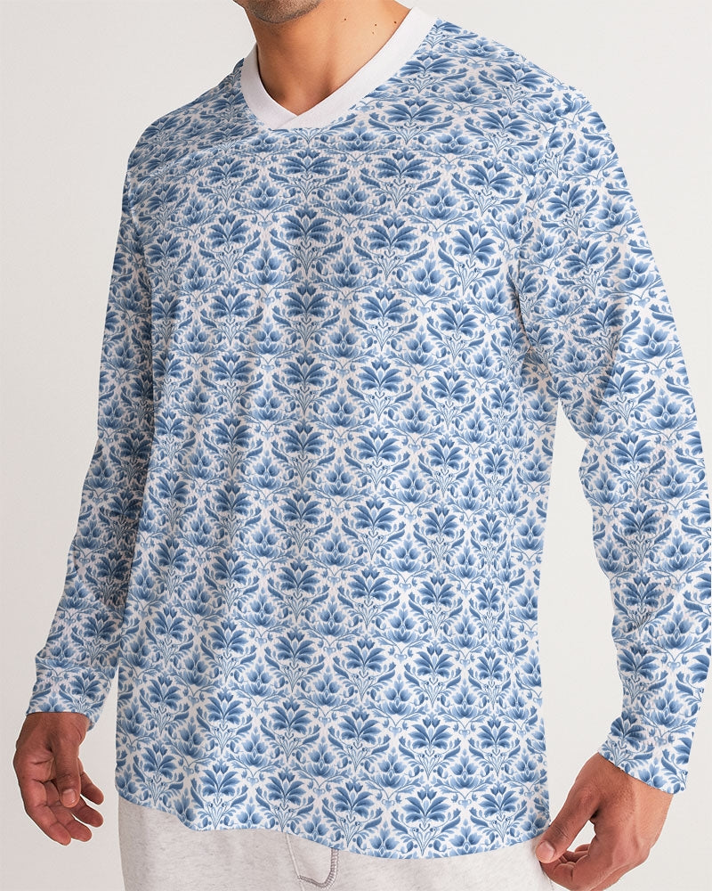 light blue Royal patten  Men's All-Over Print Long Sleeve Sports Jersey