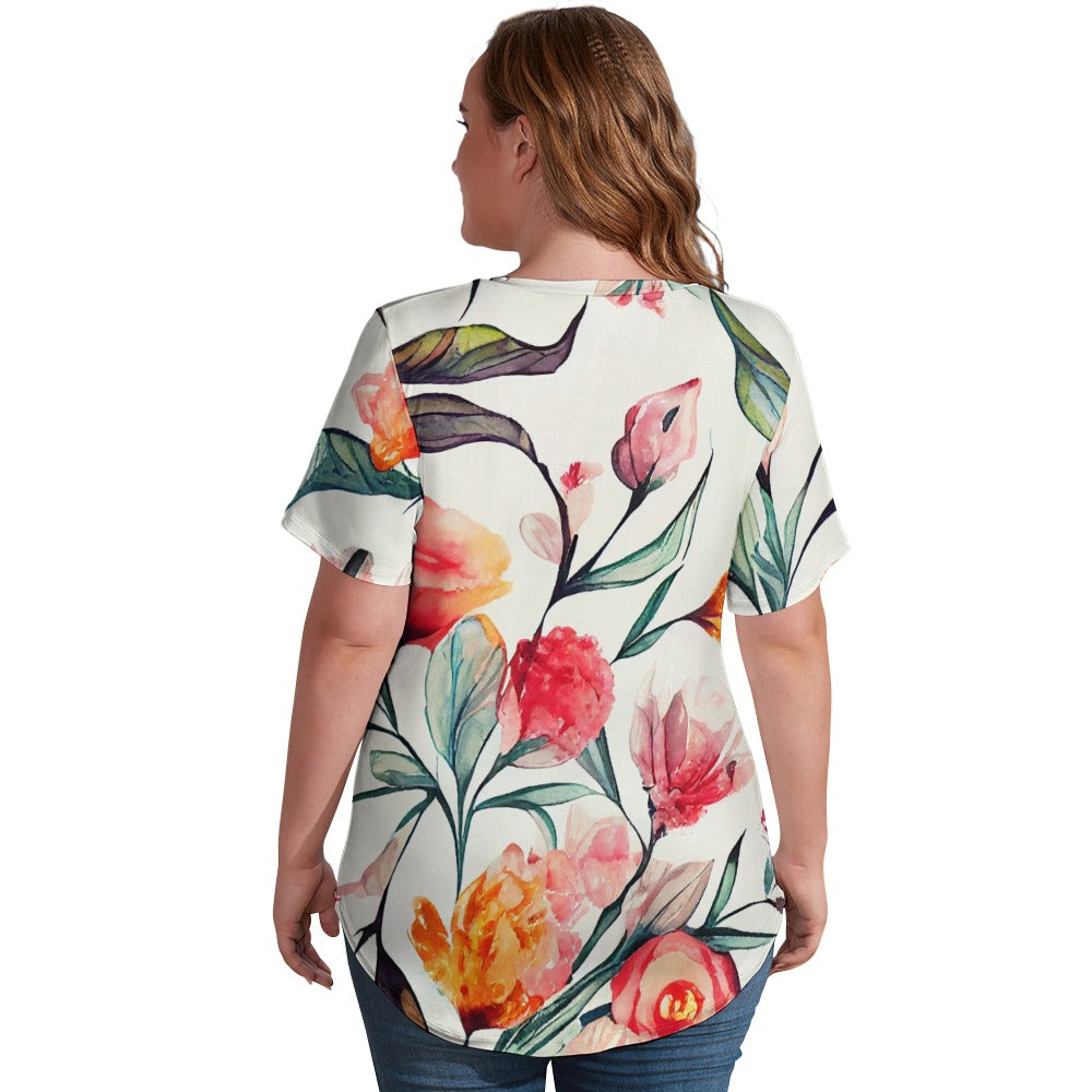 2024 New V Neck Short-sleeve Women Shirt Printed