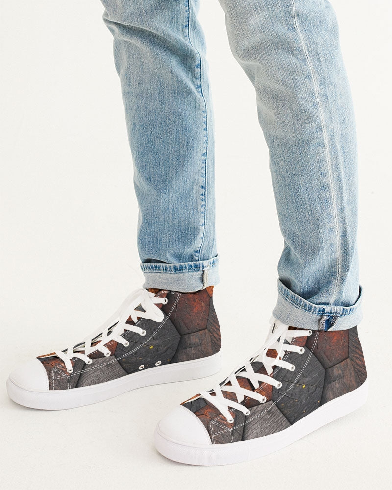 Cool stone hexagon patten 3D Men's Hightop Canvas Shoe