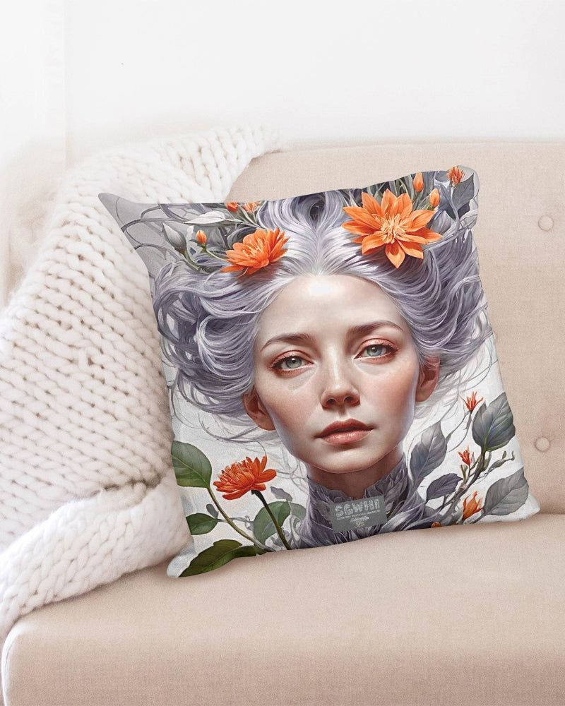 Beautiful white sister grey hair blossom Throw Pillow Case 20"x20"