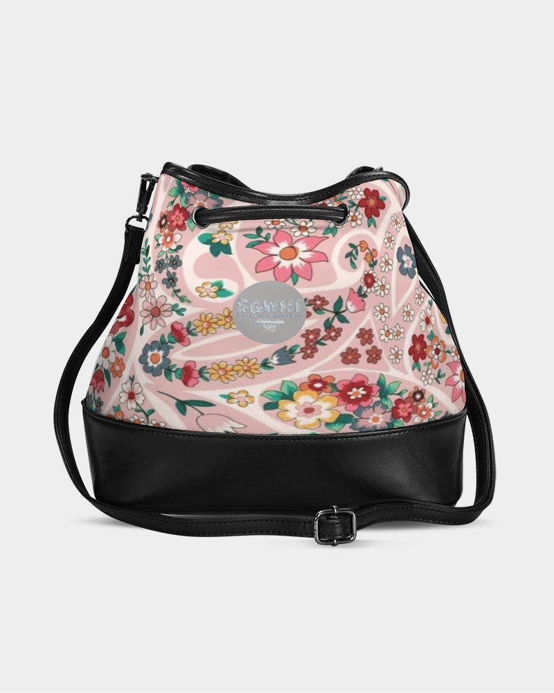 Pink abstract Pretty Sisters Mini Drawstring Bucket Bag