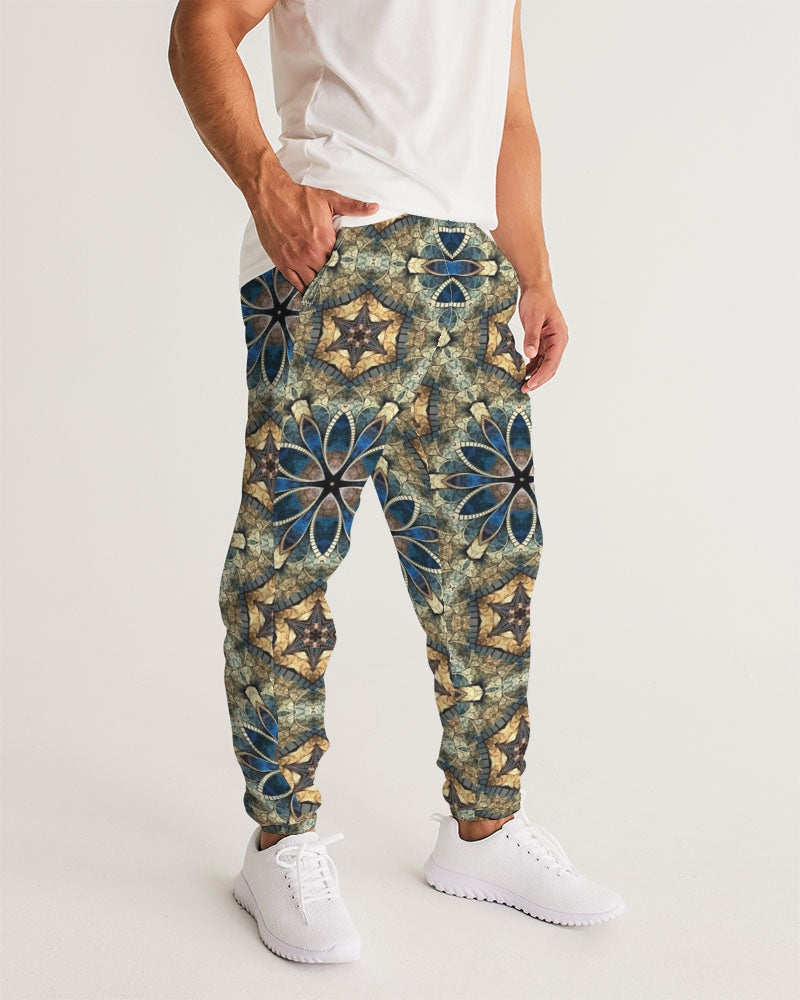 Green & Dark Blue almost star pattern. Men's All-Over Print Track Pants