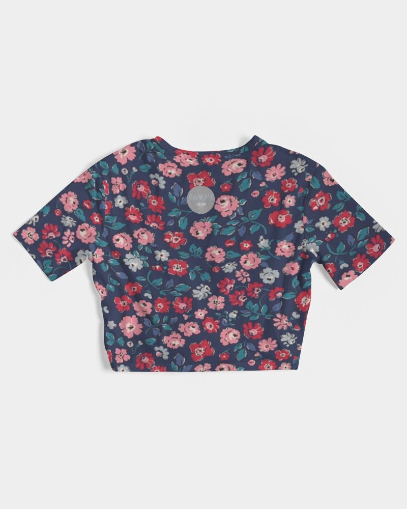 Midnight blue pretty glance.  Women's All-Over Print Twist-Front Cropped Tee