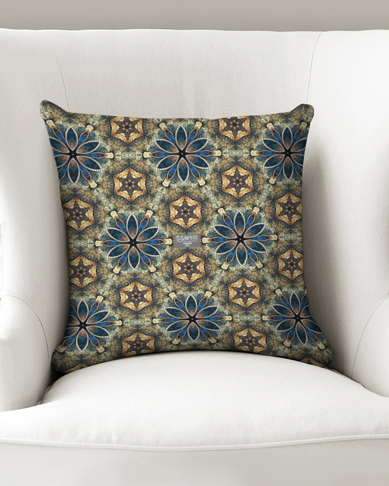 Green & Dark Blue almost star pattern. Throw Pillow Case 16"x16"