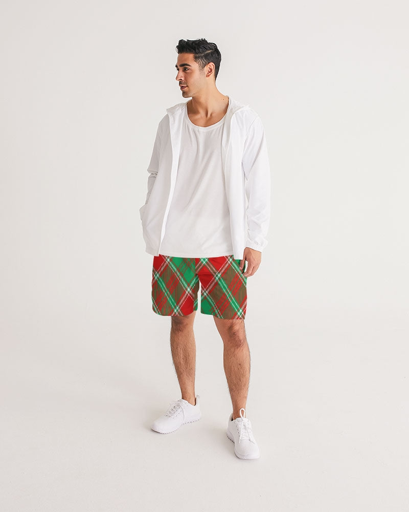 Red & Green cross pattern Men's All-Over Print Jogger Shorts