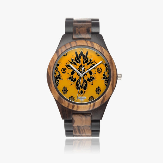 Orange and black royal pattern Indian Ebony Wooden Watch