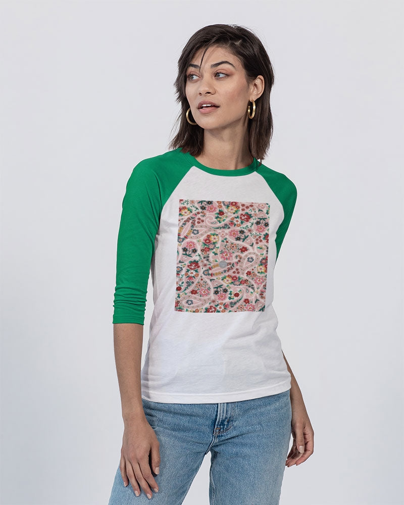 Pink abstract Pretty Sisters Unisex Three-Quarter Sleeve Baseball Tee | Bella + Canvas