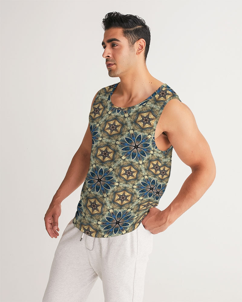 Green & Dark Blue almost star pattern. Men's All-Over Print Sport Tank