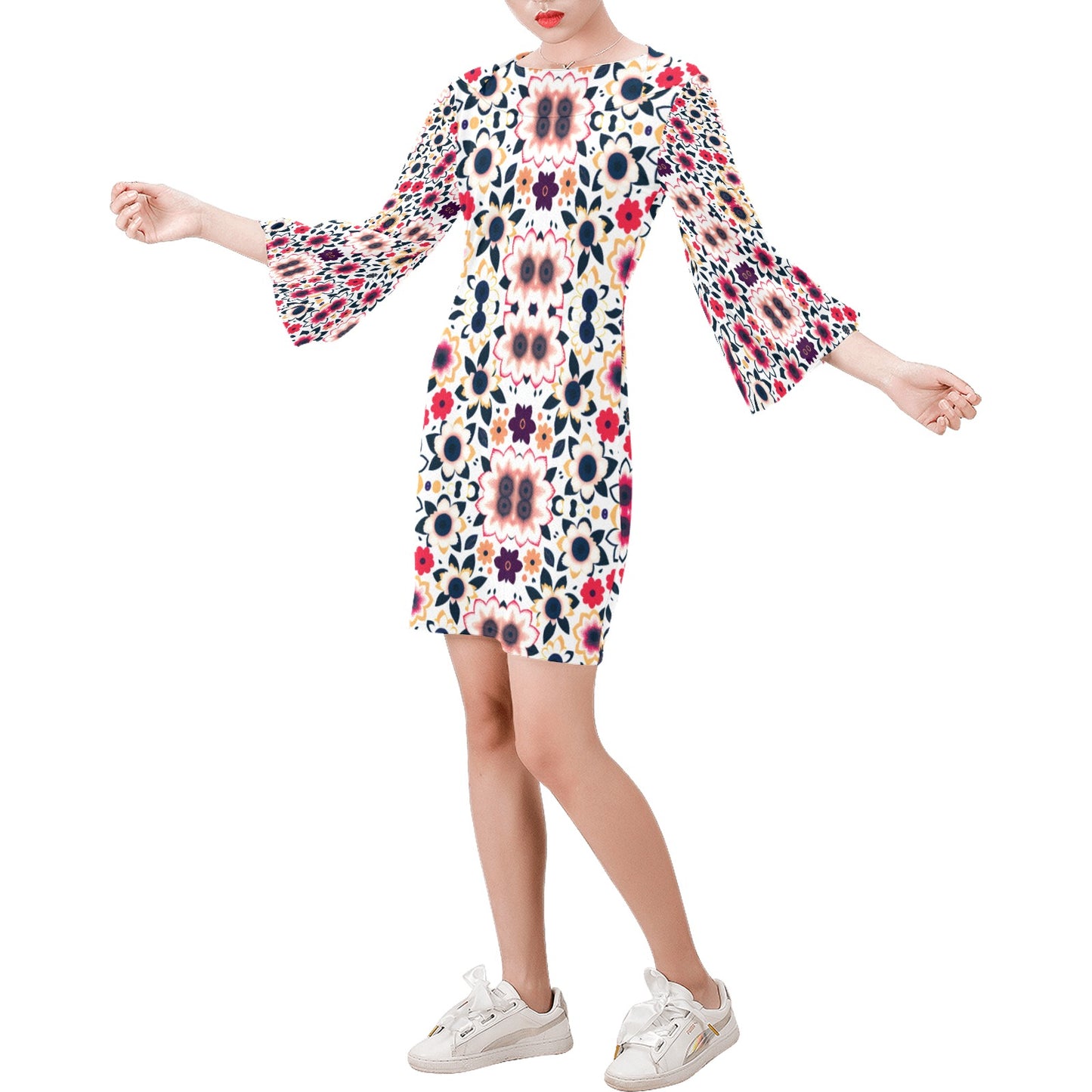 Women's Bell Sleeve Dress (Model D52)