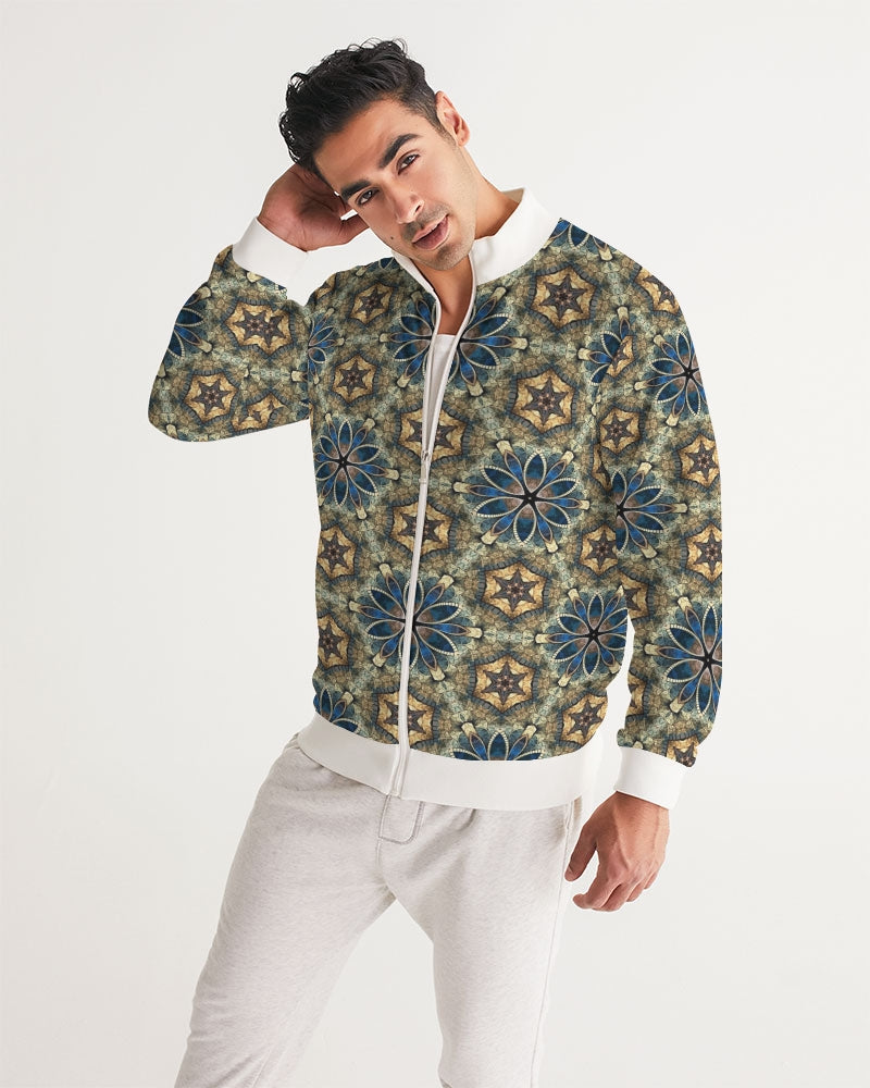 Green & Dark Blue almost star pattern. Men's All-Over Print Track Jacket