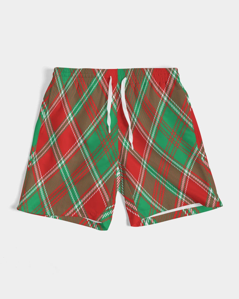 Red & Green cross pattern Men's All-Over Print Swim Trunk