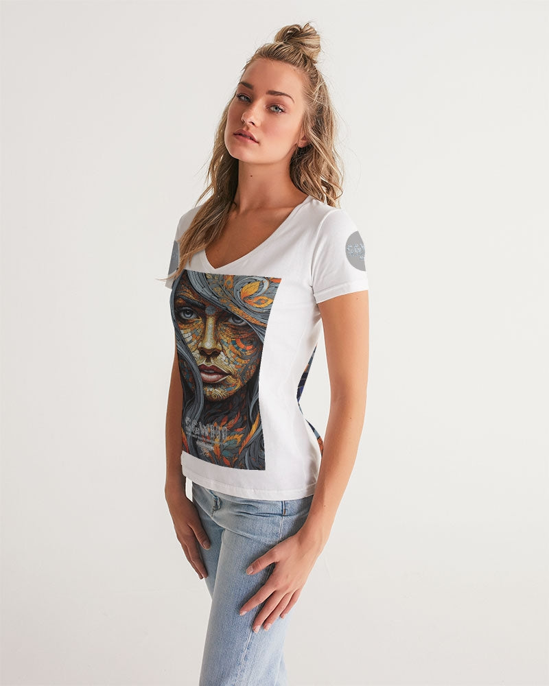 Beautiful Mosaic White Sister  Women's All-Over Print V-Neck Tee