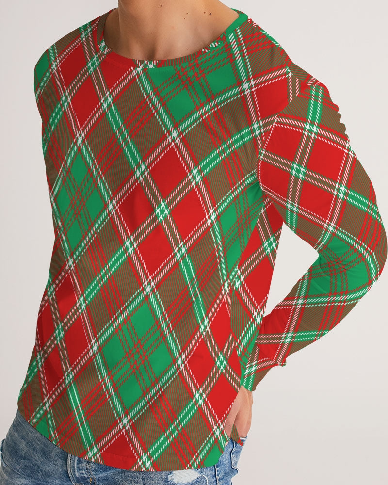 Red & Green cross pattern Men's All-Over Print Long Sleeve Tee