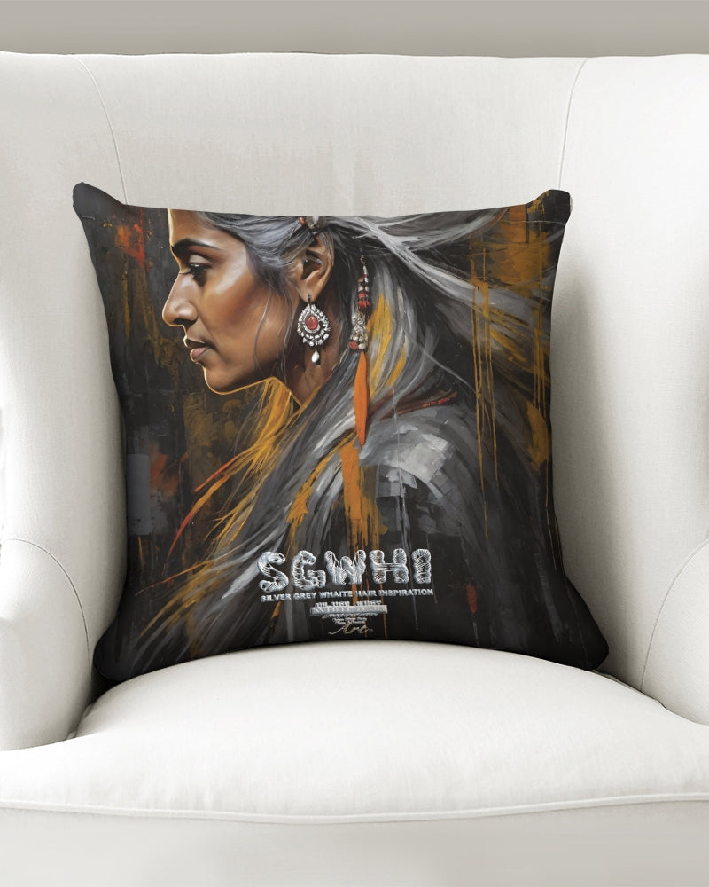 South Asian silver grey white hair sisters portrait [2] Throw Pillow Case 16"x16"