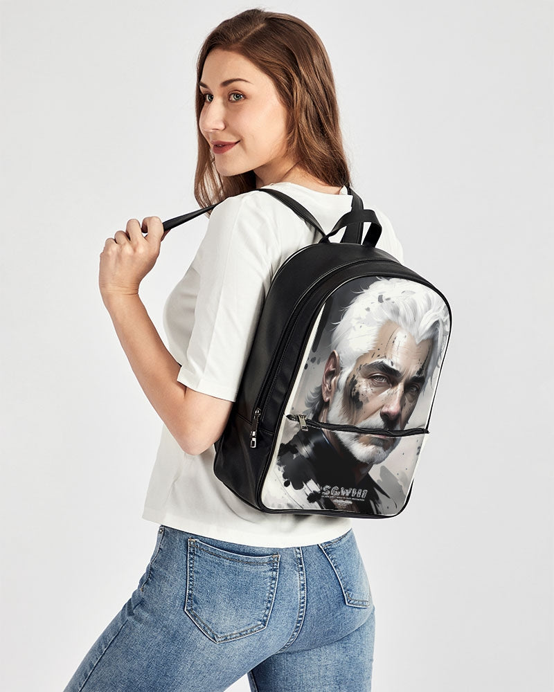 White silver grey fox King Classic Faux Leather Backpack