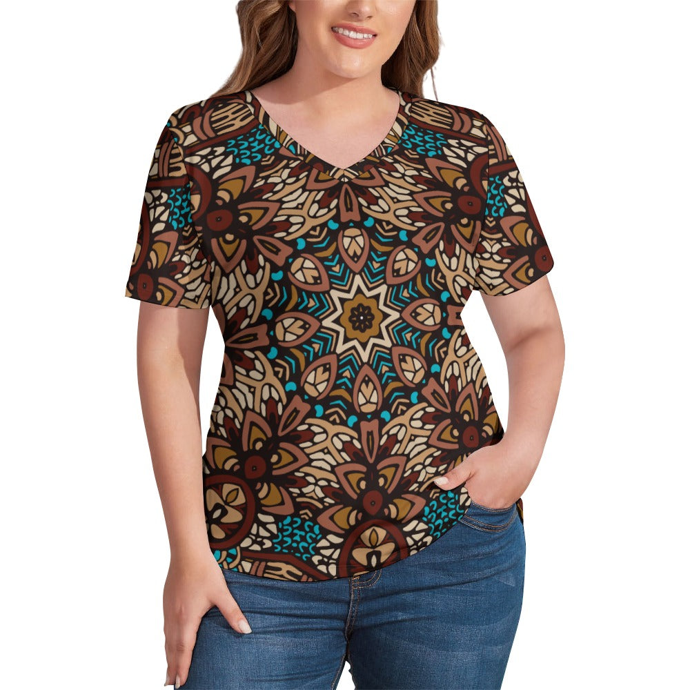 2024 New V Neck Short-sleeve Women Shirt Printed