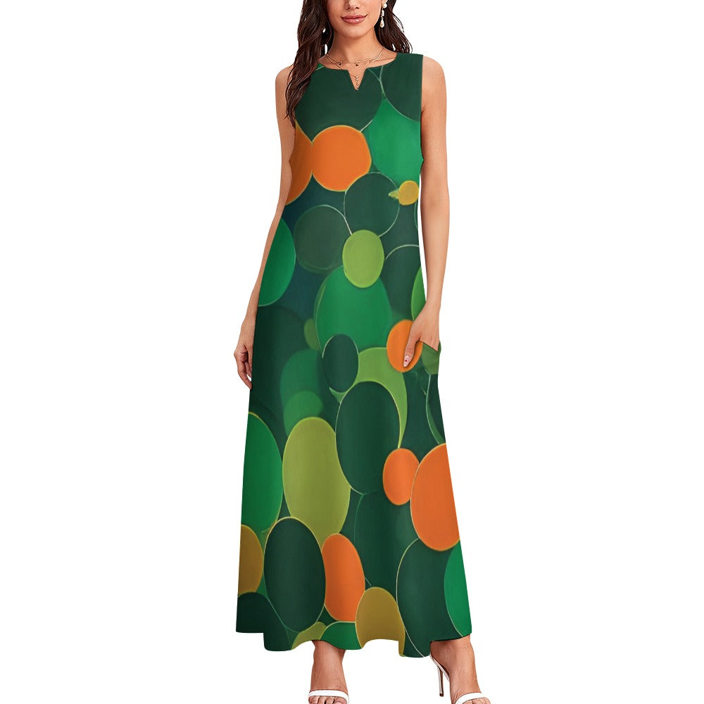 Orange and green ball pattern Long dress